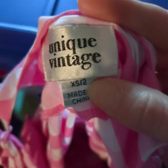 Unique Vintage Pink Gingham Midi Dress - Picture 6 of 7